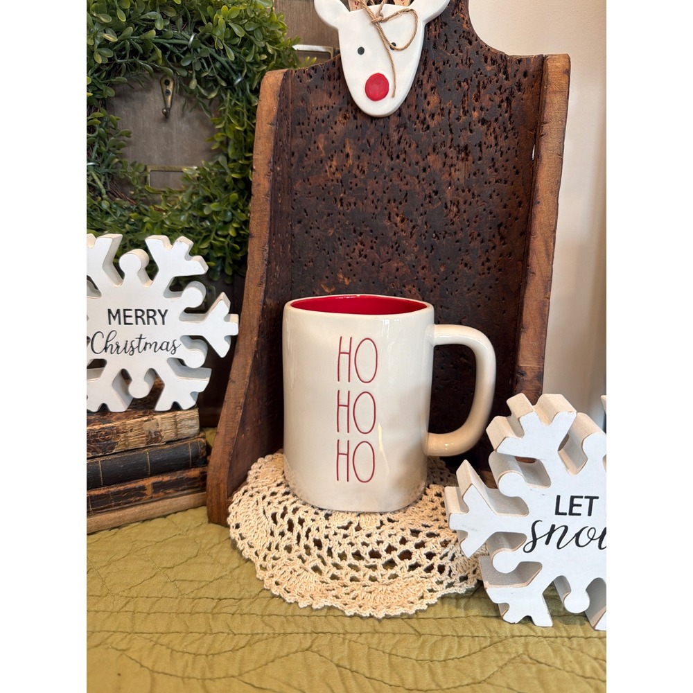 Magenta Rae Dunn Christmas Winter White w/ Red Lettering HO HO HO Mug New!